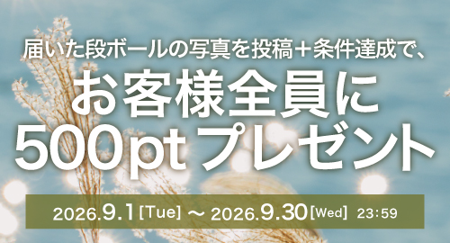 届いた段ボールの写真を投稿＋条件達成で、全員に500ポイントプレゼントキャンペーン