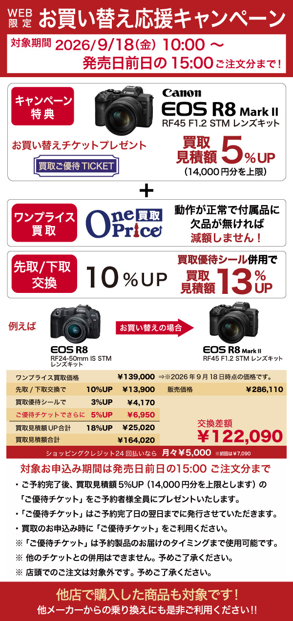 Canon EOS R8 Mark II 45mm キットお買い替えキャンペーン利用例