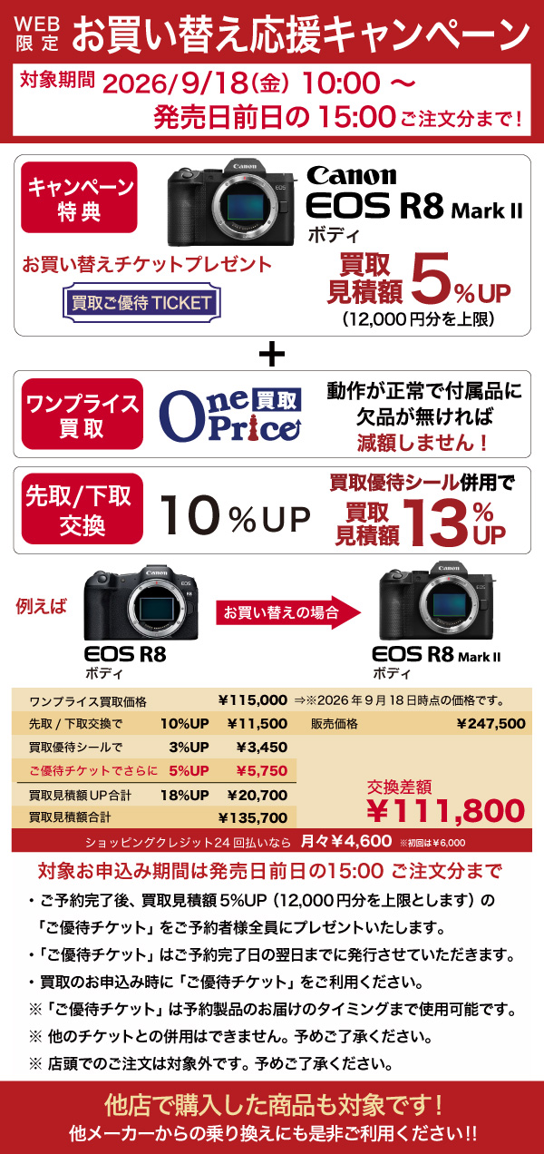 Canon EOS R8 Mark II bodyお買い替えキャンペーン利用例