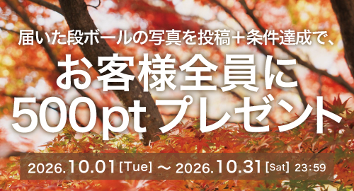 届いた段ボールの写真を投稿＋条件達成で、全員に500ポイントプレゼントキャンペーン