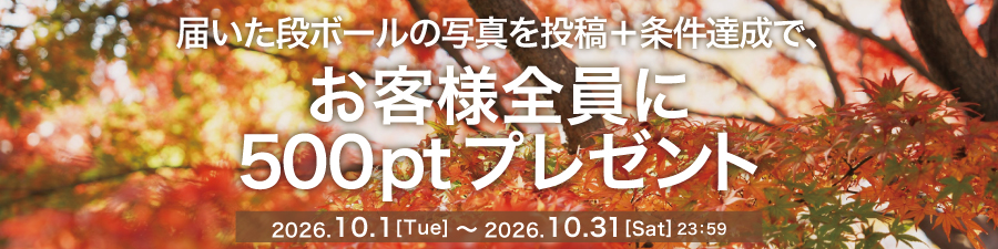 届いた段ボールの写真を投稿＋条件達成で、全員に500ポイントプレゼントキャンペーン