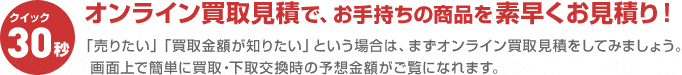 クイック30秒！オンライン買取見積で、お手持ちの商品を素早くお見積り！
