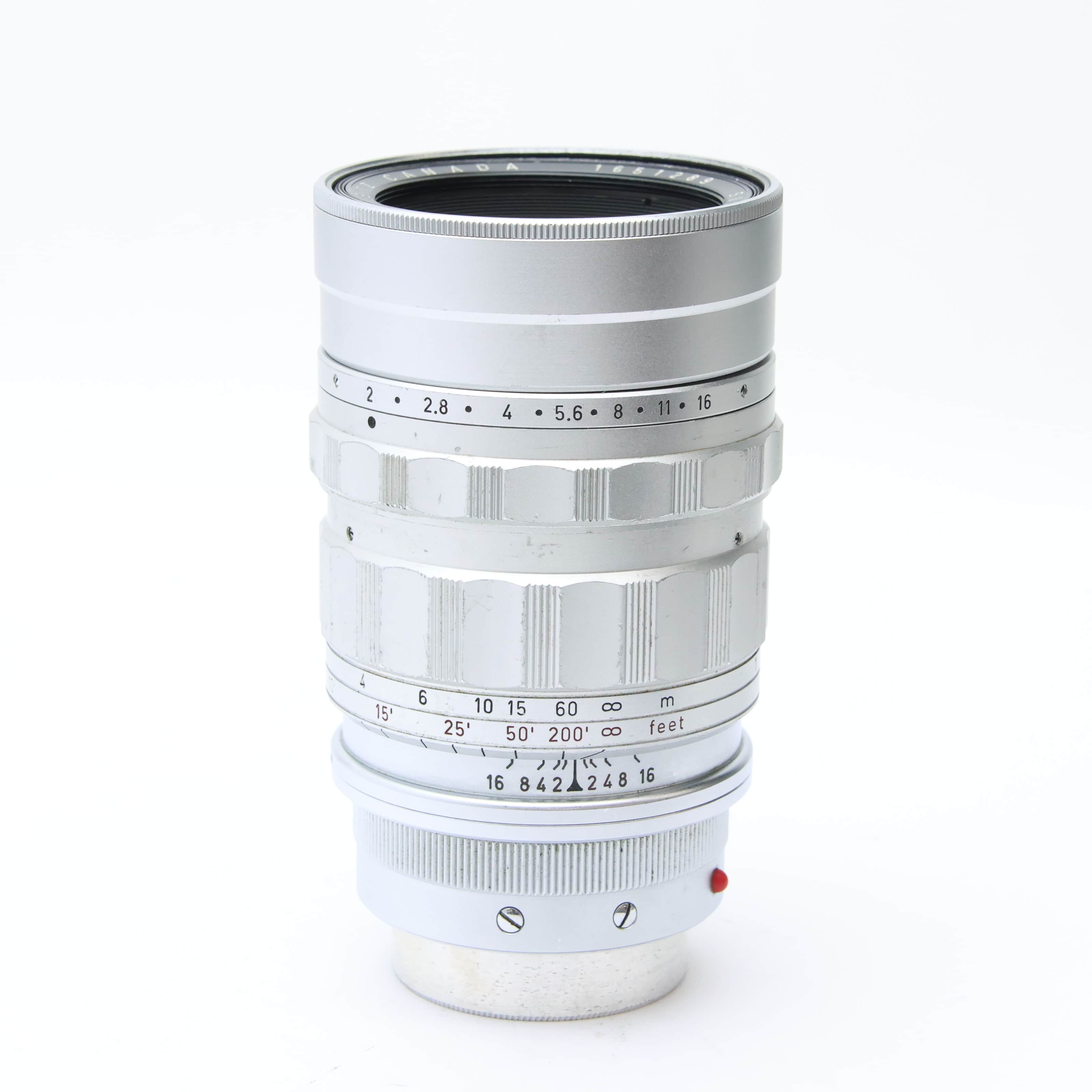 ライカ ズミクロン 90mm f2 ビゾフレックス用 プリセット絞り 中古)Leica (ライカ) ズミクロン L90mm F2 レンズフード組込 シルバー